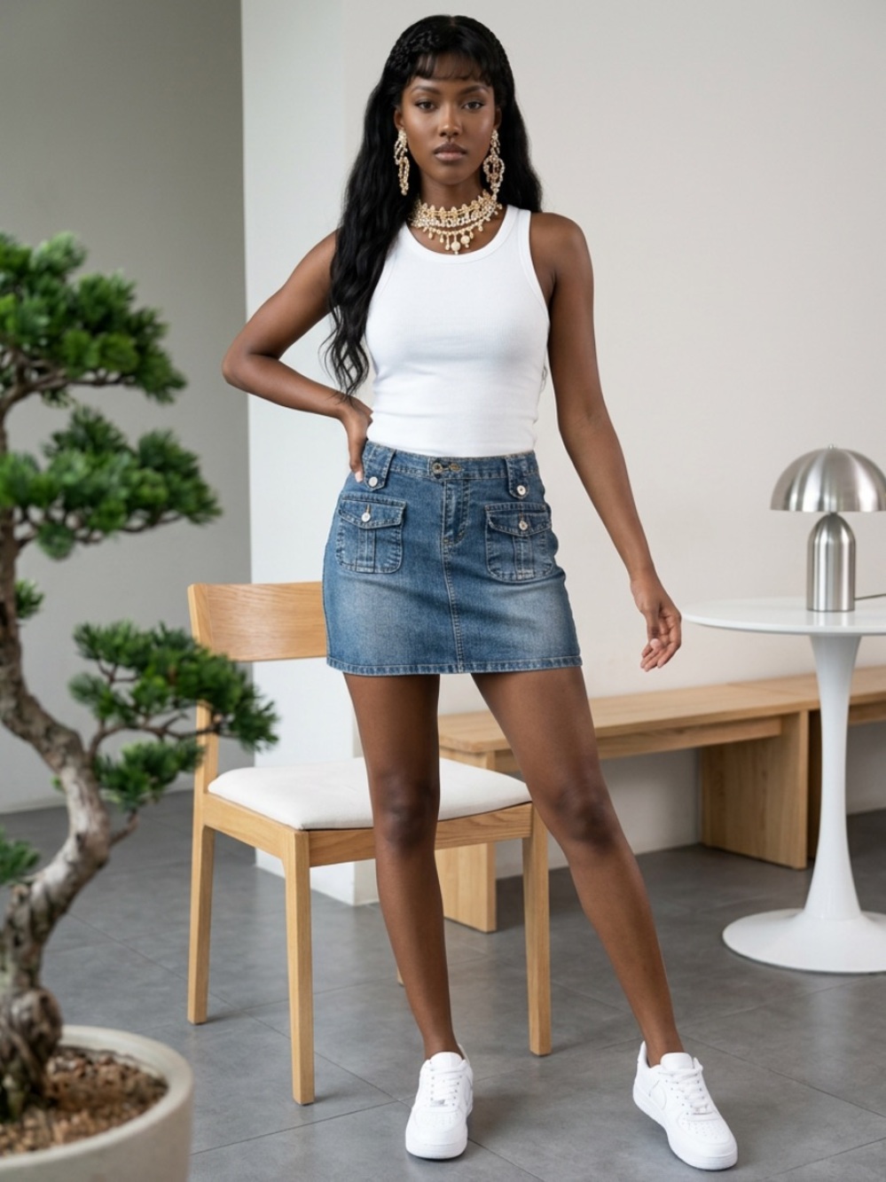 Vintage Y2K Bongo Cargo Pocket Denim Mini Skirt Low Rise Front Pockets Women’s 9